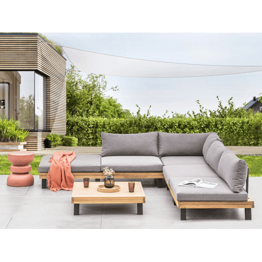 Conjunto de sofás de jardim de canto 5 lugares FRAZZANO Madeira de Acácia certificada Cinzento Conjunto de sofás de jardim de canto 5 lugares FRAZZANO Madeira de Acácia certificada Cinzento