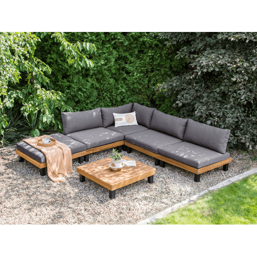 Conjunto de sofás de jardim de canto 5 lugares FRAZZANO Madeira de Acácia certificada Cinzento Conjunto de sofás de jardim de canto 5 lugares FRAZZANO Madeira de Acácia certificada Cinzento