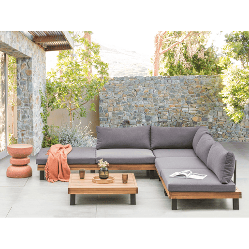 Conjunto de sofás de jardim de canto 5 lugares FRAZZANO Madeira de Acácia certificada Cinzento Conjunto de sofás de jardim de canto 5 lugares FRAZZANO Madeira de Acácia certificada Cinzento