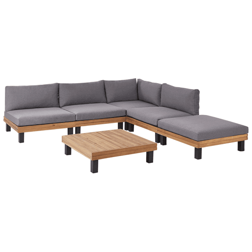 Conjunto de sofás de jardim de canto 5 lugares FRAZZANO Madeira de Acácia certificada Cinzento Conjunto de sofás de jardim de canto 5 lugares FRAZZANO Madeira de Acácia certificada Cinzento