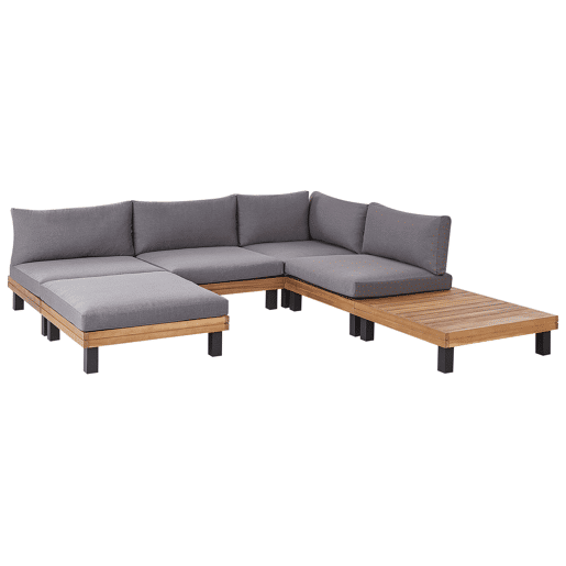Conjunto de sofás de jardim de canto 5 lugares FRAZZANO Madeira de Acácia certificada Cinzento Conjunto de sofás de jardim de canto 5 lugares FRAZZANO Madeira de Acácia certificada Cinzento