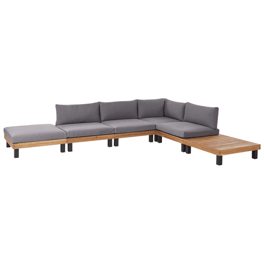 Conjunto de sofás de jardim de canto 5 lugares FRAZZANO Madeira de Acácia certificada Cinzento Conjunto de sofás de jardim de canto 5 lugares FRAZZANO Madeira de Acácia certificada Cinzento
