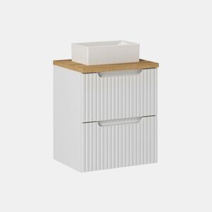 Móvel lavatório simples 50cm 2 gavetas Riva Branco e Madeira