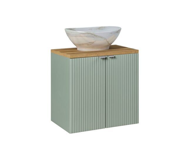 Mueble lavabo individual 60cm 2 puertas jade verde y madera