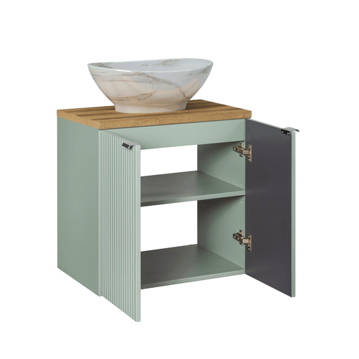 Móvel de lavatório simples 60cm 2 portas Verde Jade e Madeira
