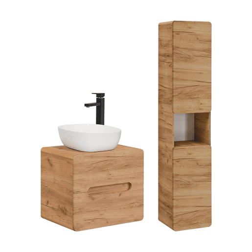 Conjunto móvel lavatório simples 60cm e coluna Arun Madeira