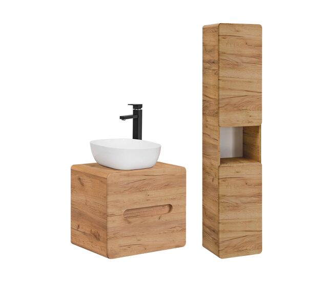 Conjunto de muebles con lavabo individual 60 cm y columna arun madera