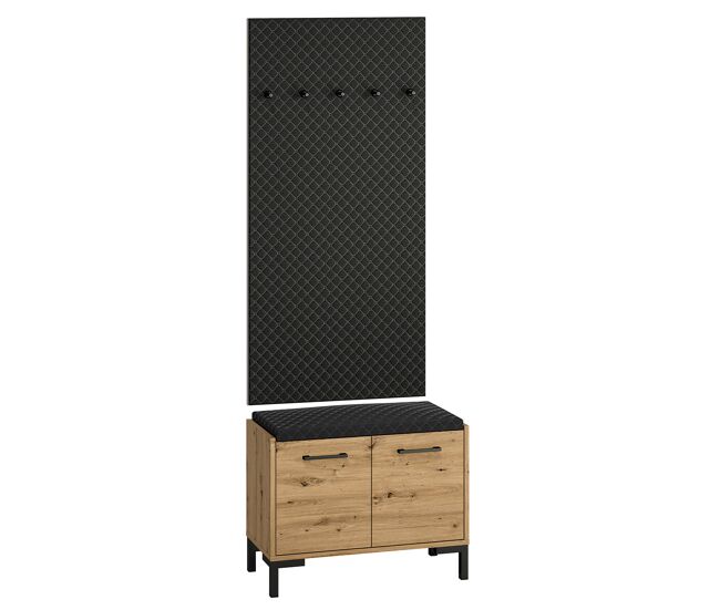 Mueble de entrada perchero y zapatero 2 puertas liora madera y negro