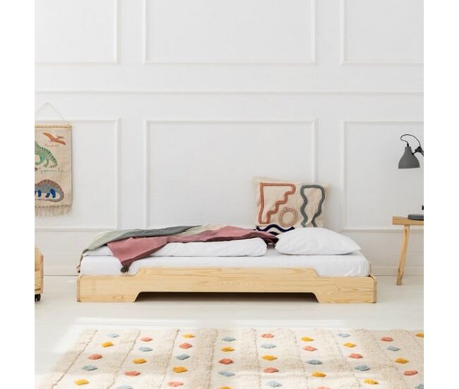 Cama al ras del suelo 90x190 con somier lola madera