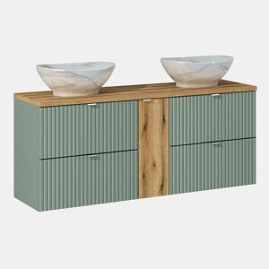 Lavatório duplo 140cm 4 gavetas Verde Jade e Madeira