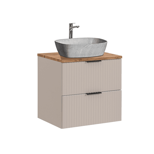 Móvel de lavatório simples com efeito pedra de 60 cm Adriel Cashmere e Madeira