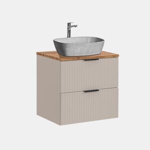 Móvel de lavatório simples com efeito pedra de 60 cm Adriel Cashmere e Madeira