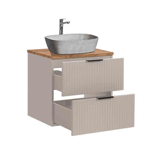 Móvel de lavatório simples com efeito pedra de 60 cm Adriel Cashmere e Madeira