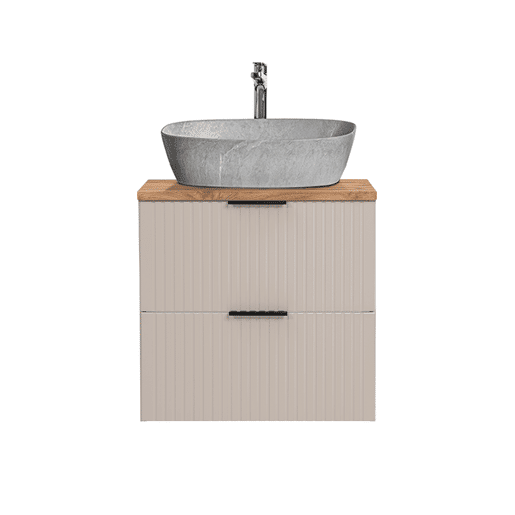 Móvel de lavatório simples com efeito pedra de 60 cm Adriel Cashmere e Madeira