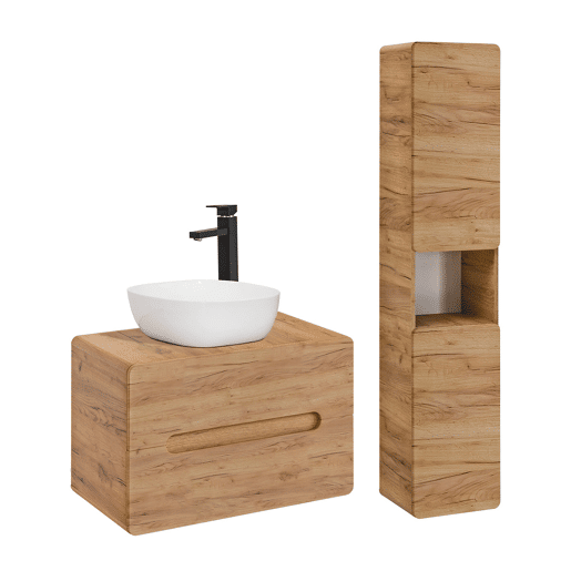 Conjunto móvel lavatório simples 80cm e coluna Arun Madeira