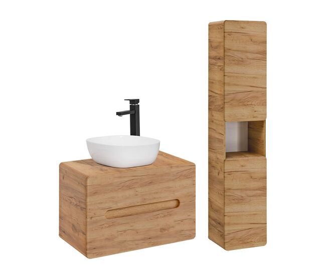 Conjunto de muebles con lavabo individual 80 cm y columna arun madera