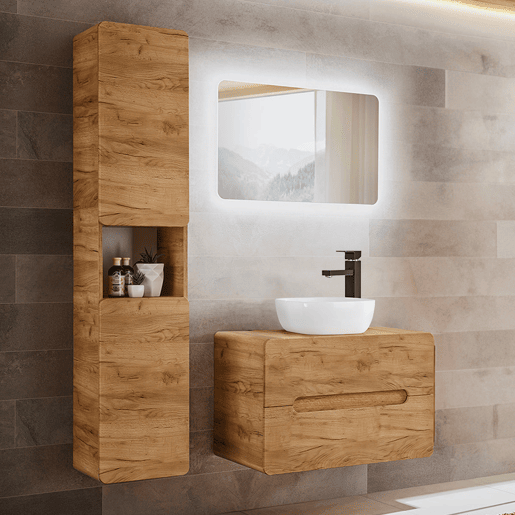 Conjunto móvel lavatório simples 80cm e coluna Arun Madeira