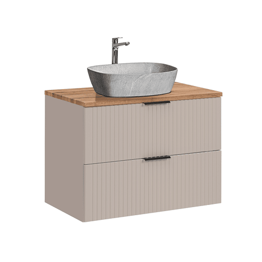 Móvel de lavatório simples com efeito pedra de 80 cm Adriel Cashmere e Madeira