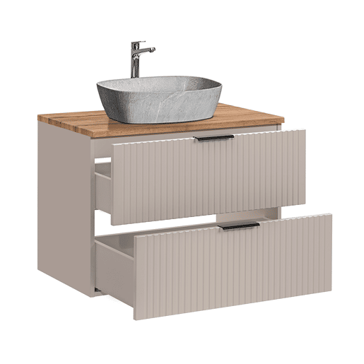 Móvel de lavatório simples com efeito pedra de 80 cm Adriel Cashmere e Madeira
