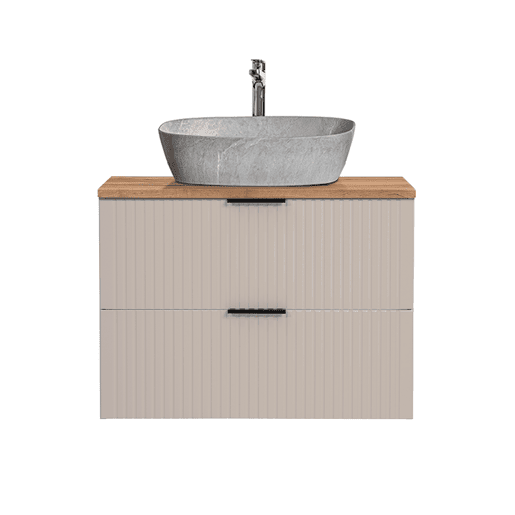 Móvel de lavatório simples com efeito pedra de 80 cm Adriel Cashmere e Madeira