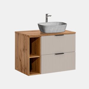 Móvel simples lavatório efeito pedra 80cm 2 nichos Adriel Caxemira e Madeira