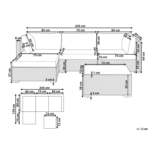 Conjunto de sofás de jardim de canto 4 lugares SANO à direita Branco