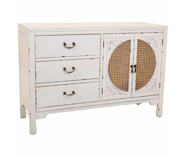 Aparador alexandra house living blanco ratán madera de abeto 36 x 73 x 106 cm