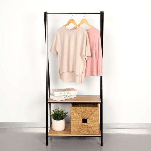 Max Home Roupa burro madeira e aço 2 prateleiras 64x40x150 cm