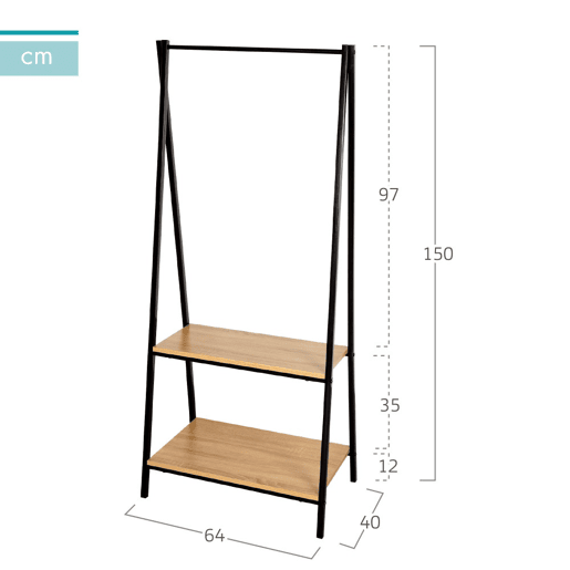 Max Home Roupa burro madeira e aço 2 prateleiras 64x40x150 cm