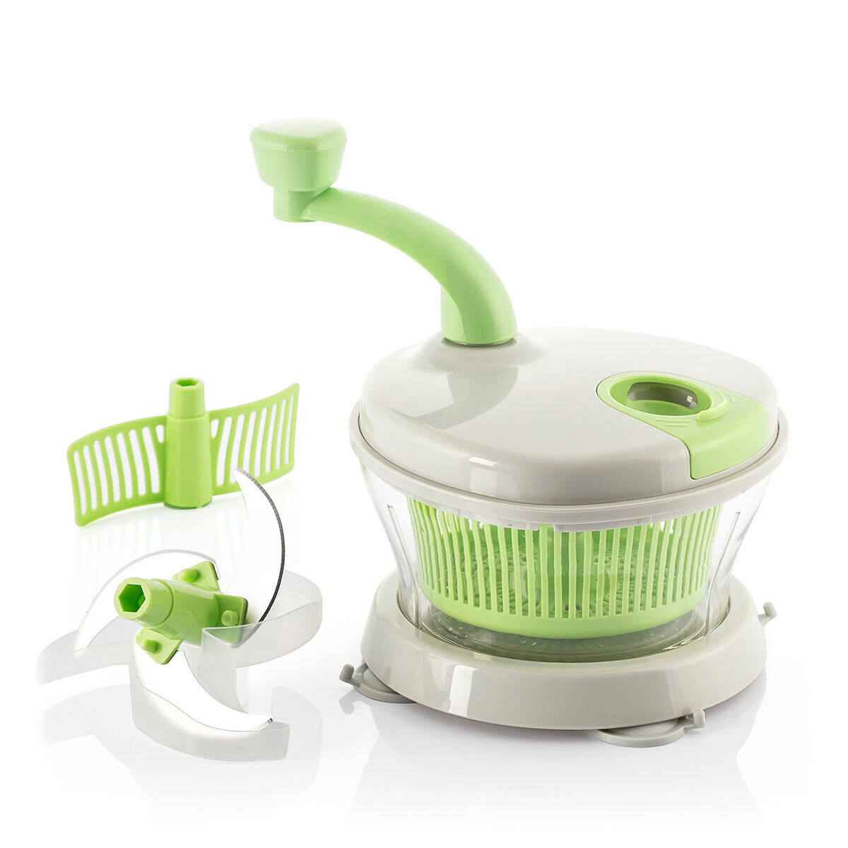 Centrifugadora, Picadora y Mezcladora Manual 4 en 1 con Accesorios y Recetas