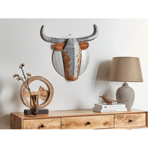 Decoração de parede Touro ERBIUM Metal 41 cm Cinzento