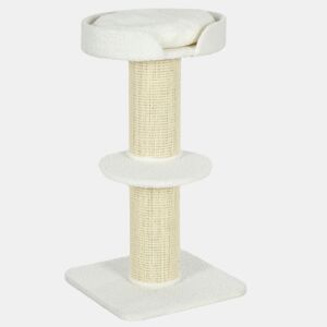 PawHut Arranhador para Gatos Altura 91 cm Arranhador para Gatos de 3 Níveis com Ninho Plataforma e Poste de Sisal 45x45x91 cm Creme