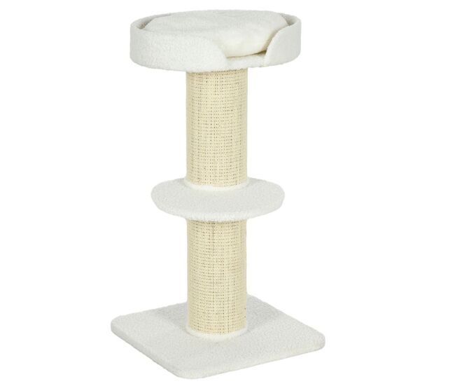 Pawhut árbol rascador para gatos altura 91 cm árbol para gatos torre para gatos de 3 niveles con nido plataforma y poste de sisal 45x45x91 cm crema
