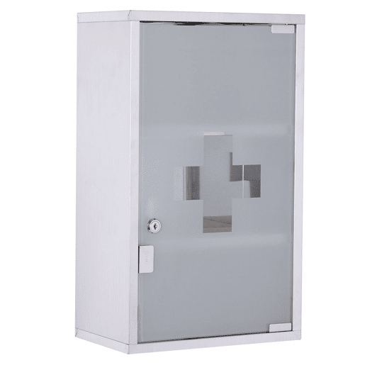 HOMCOM Armário de remédios de aço inoxidável montado na parede com 3 prateleiras com 2 chaves 30x18x50 cm prata