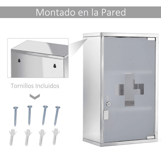 HOMCOM Armário de remédios de aço inoxidável montado na parede com 3 prateleiras com 2 chaves 30x18x50 cm prata