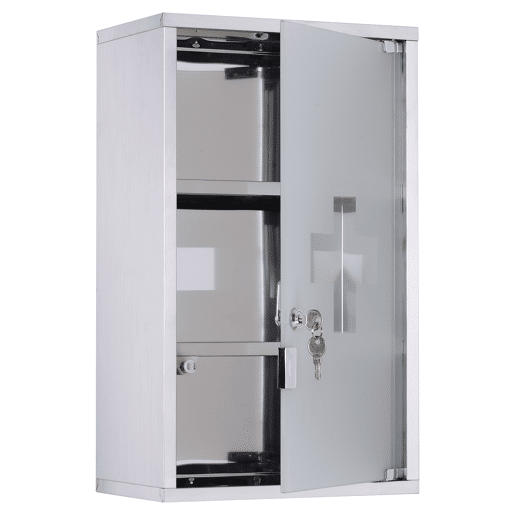 HOMCOM Armário de remédios de aço inoxidável montado na parede com 3 prateleiras com 2 chaves 30x18x50 cm prata