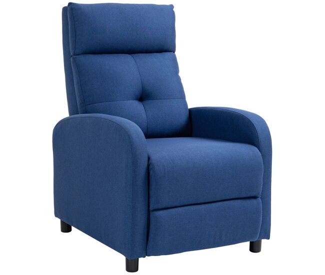 Homcom sillón relax reclinable manual, sillón relax de lino con apertura push, reposapiés, respaldo alto, acolchado grueso, butaca reclinable hasta 155º para salón, dormitorio, oficina, azul