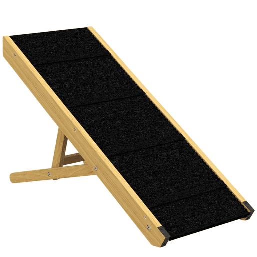 PawHut Rampa para Cães Dobrável Rampa para Animais de Estimação de Madeira com Altura Ajustável em 4 Níveis para Cães Pequenos e Médios 83,5x35x47,5 cm Natural