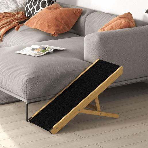 PawHut Rampa para Cães Dobrável Rampa para Animais de Estimação de Madeira com Altura Ajustável em 4 Níveis para Cães Pequenos e Médios 83,5x35x47,5 cm Natural