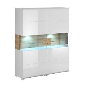 Aparador para louça 2 portas com LED Jules Branco e Madeira