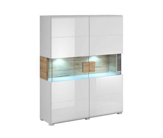 Vajillero 2 puertas con led jules blanco y madera