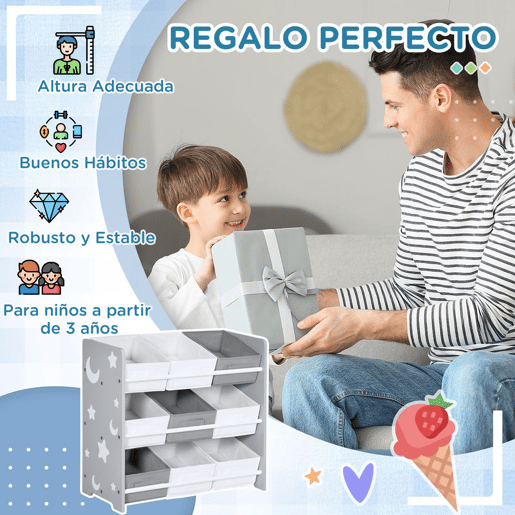 ZONEKIZ Estante para Brinquedos com 9 Caixas de Tecido não Tecido Amovíveis Organizador de Brinquedos para Dormitório Escola Infantil 63x30x60 cm