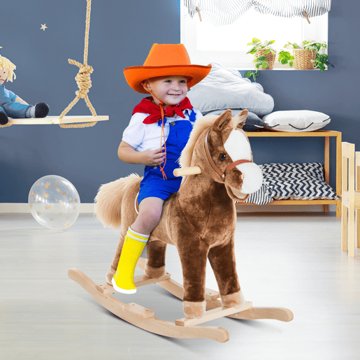 HOMCOM Cavalo de Baloiço para Criança +3 Anos Cavalo de Brinquedo com Alças Estrutura em Metal e Base em Madeira Carga 40 kg 74x33x62 cm Castanho HOMCOM Cavalo de Baloiço para Criança +3 Anos Cavalo de Brinquedo com Alças Estrutura em Metal e Base em Madeira Carga 40 kg 74x33x62 cm Castanho