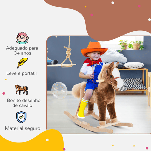 HOMCOM Cavalo de Baloiço para Criança +3 Anos Cavalo de Brinquedo com Alças Estrutura em Metal e Base em Madeira Carga 40 kg 74x33x62 cm Castanho HOMCOM Cavalo de Baloiço para Criança +3 Anos Cavalo de Brinquedo com Alças Estrutura em Metal e Base em Madeira Carga 40 kg 74x33x62 cm Castanho