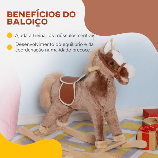 HOMCOM Cavalo de Baloiço para Criança +3 Anos Cavalo de Brinquedo com Alças Estrutura em Metal e Base em Madeira Carga 40 kg 74x33x62 cm Castanho HOMCOM Cavalo de Baloiço para Criança +3 Anos Cavalo de Brinquedo com Alças Estrutura em Metal e Base em Madeira Carga 40 kg 74x33x62 cm Castanho