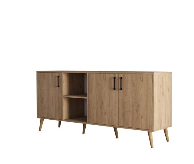 Aparador 3 puertas y 2 nichos abiertos decorado en madera de roble l180 cm - exxen