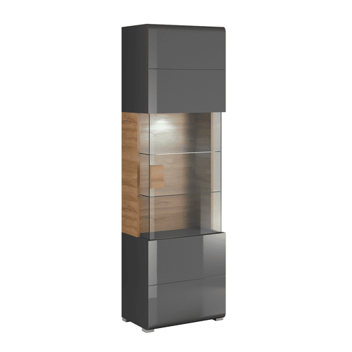 Vitrina 1 porta com LED Jules Cinzento e Madeira