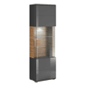 Vitrina 1 porta com LED Jules Cinzento e Madeira