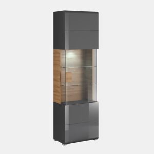 Vitrina 1 porta com LED Jules Cinzento e Madeira