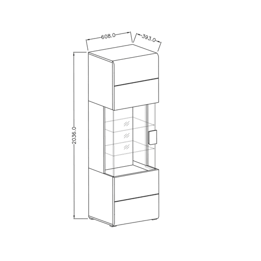 Vitrina 1 porta com LED Jules Cinzento e Madeira
